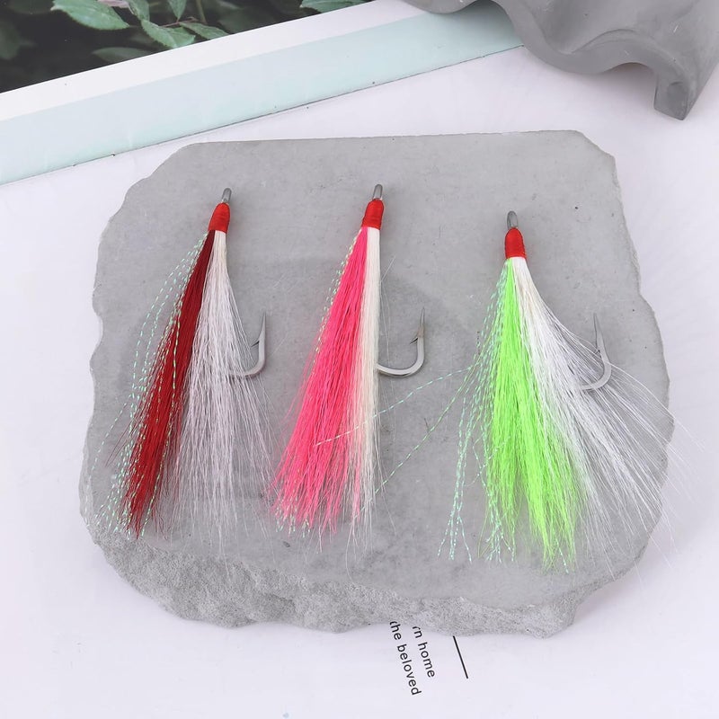 Briny River 12pcs Bucktail Teasers Fishing Hooks Saltwater Flounder Rig Stainless Steel Fishing Hooks 96mm 3g Bucktail Mylar Teasers Inserted for Catfish Cod Flounder - Image 5